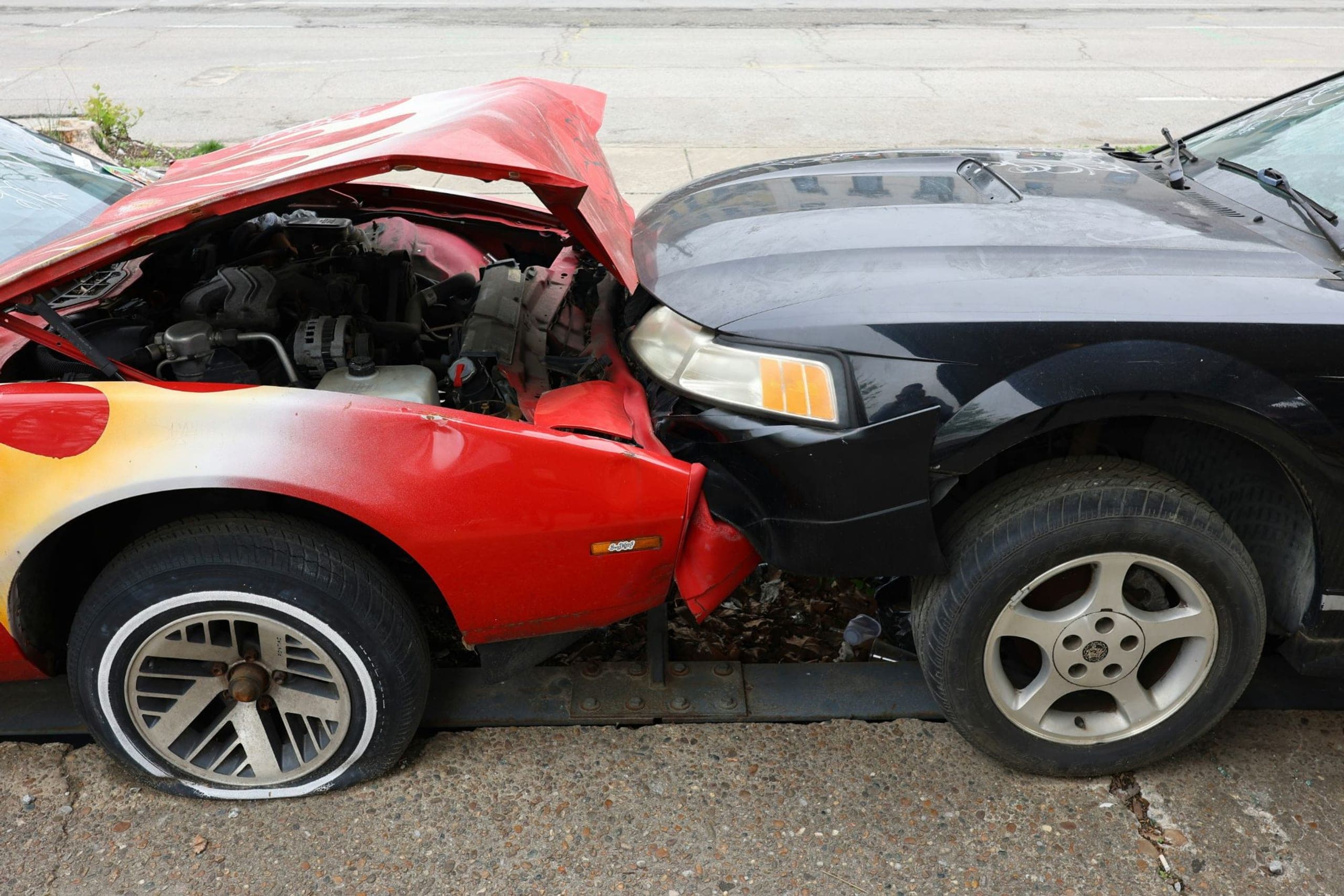 Front-end damage where two cars collided