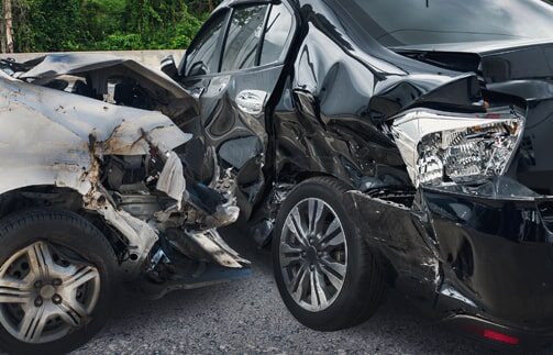 Two damaged cars after an accident. Seek legal help from a Product Defect Attorney